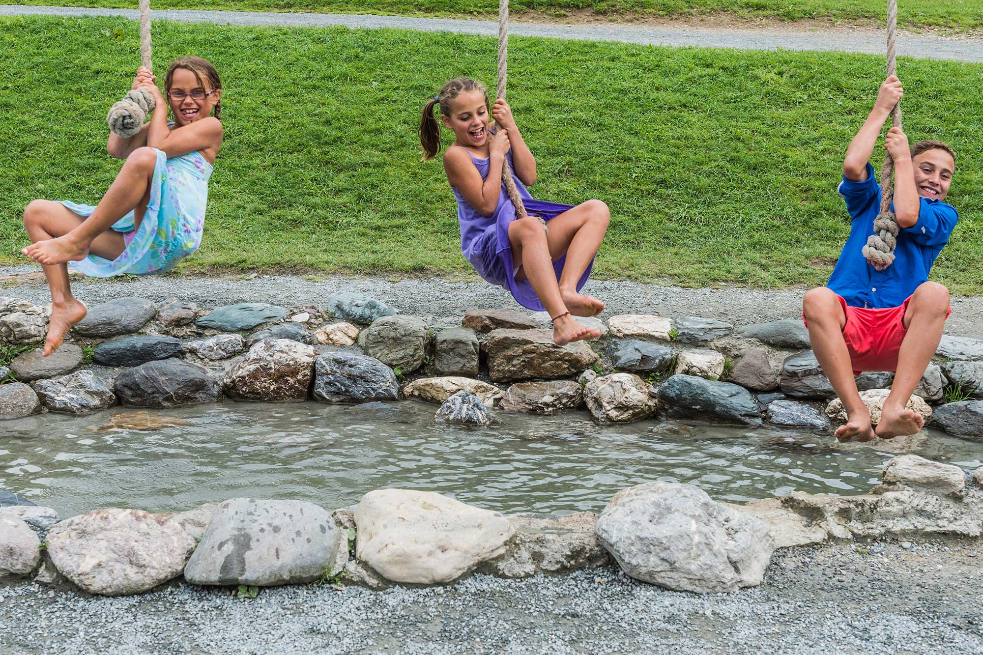 Photo: 3 children in the Hexenwasser at Appartement Söll Wilder Kaiser Tirol Austria for a last minute vacation with dog