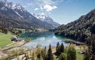 Photo: Hintersteiner See at the apartment house of your vacation apartment on vacation with your dog in Söll Wilder Kaiser Tirol Austria.
