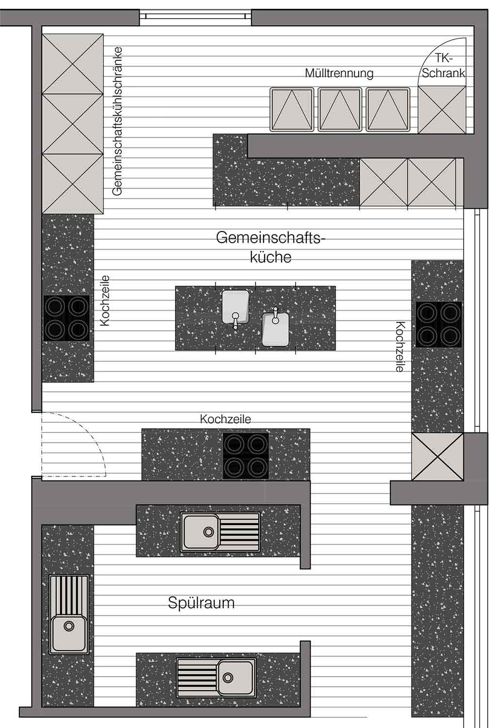 Übersichtsplan der Gemeinschaftsküche im Hotel Dorfglück in Söll in Tirol