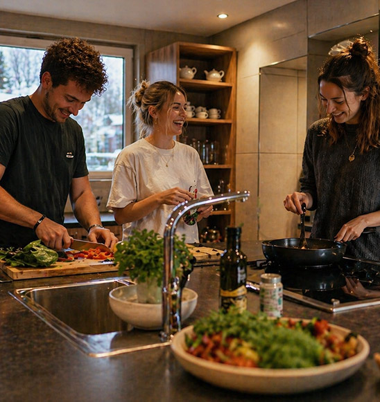 Foto: Social cooking im Hostel im Zentrum von Söll